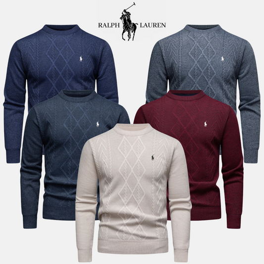 R&L Pull Héritage en Laine Mérinos à Col Rond en Maille Torsadée